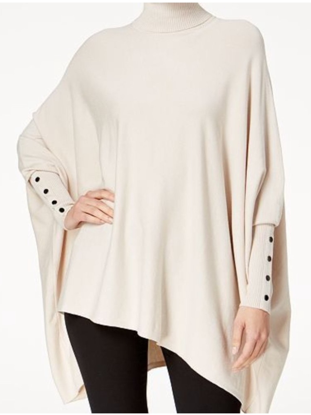 ALFANI PETITE CREAM TURTLENECK OVERSIZED PONCHO SWEATER